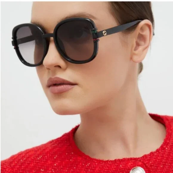 NEW GUCCI WOMEN'S SUNGLASSES GG1068SA 001 BLACK ROUND GUCCI EYEWEAR